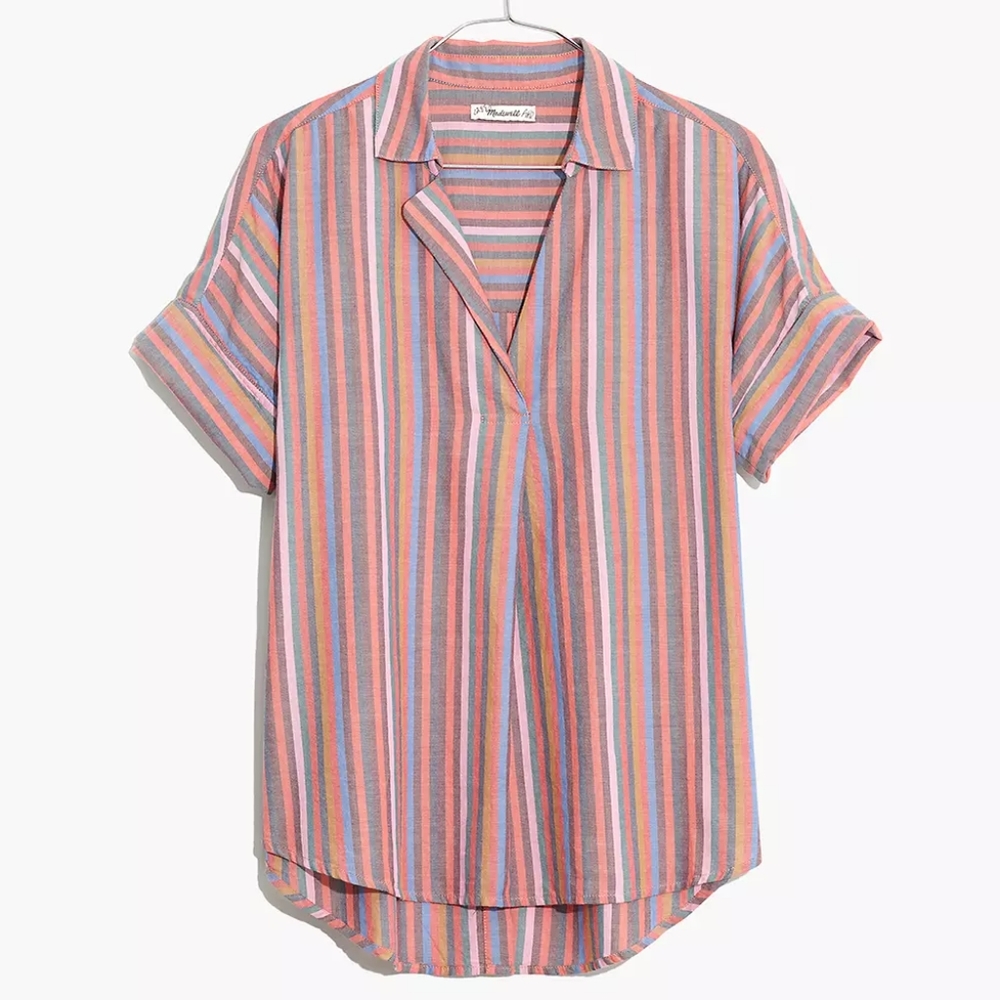 Madewell | Courier Button-Back Shirt in Rainbow Stripe